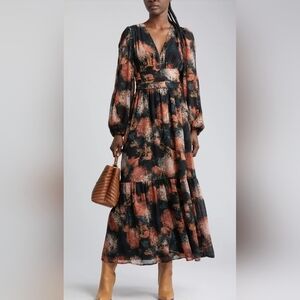 Chelsea28 Floral Split Long Sleeve Tiered Maxi Dress Size XXS